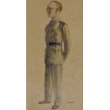 LONGSTAFF 20th Century British Portrait Of A Military Man Pencil and wash on buff paper Signed lower