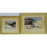 Early 20th Century Continental School Alpine Snow Scene Watercolour Framed and glazed Picture size