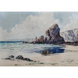 JOAN RUSSELL (British 20th century), Bedruthan Steps North Cornwall, Watercolour, Signed lower