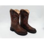 A pair of Ariat ladies boots - brown leather with foliate and star stitching, with box and