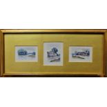 19th Century School Triptych of watercolours Framed and glazed Central image 11 x 9.5cm Overall size