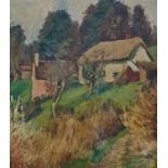 F. ALLEN British 19th/20th Century Hillside Cottages Oil on board Signed lower left Framed Picture