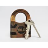 An early 20th century bronze padlock - Yale, including two keys, height 10cm.