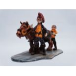 Will Young for Runnaford Pottery - figures with a barrel laden donkey, signed to base, width 26cm