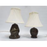 A serpentine table lamp - of globe form with a foot rim, height 12cm, together with another