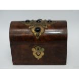 A Victorian walnut casket - set with agate cabochons and with gilt metal fittings, height 14cm,