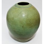 Susan Cupett - a verdi glazed large globular vase with a ribbed neck, signed to base, height 40cm.