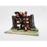 Alan Young for Runnaford Pottery - smugglers passing a chest over a gate, sigend to base width 18cm