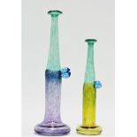 Two Kosta Boda art glass bottle vases by Bertil Vallien - one signed and numbered 48/74, height 24.