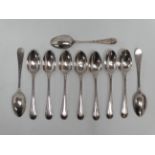 Ten silver tea spoons - Glasgow 1875, John Miller & Co., with a beaded edge, engraved with initials,