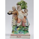 A Staffordshire pearlware figure group - possibly Enoch Wood, titled Scuffle, height 20cm