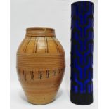 Elsa Venattar - a 20th century studio pottery vase, salt glaze with ribbed and scraffito decoration,