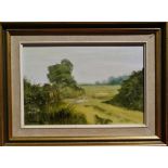 JOHN BROWN (British 20th century), The Field Lies Open, oil on board, signed lower left, framed,
