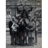Terry FROST, his sons and others outside The Royal Court Theatre, black and white photograph, 20cm x