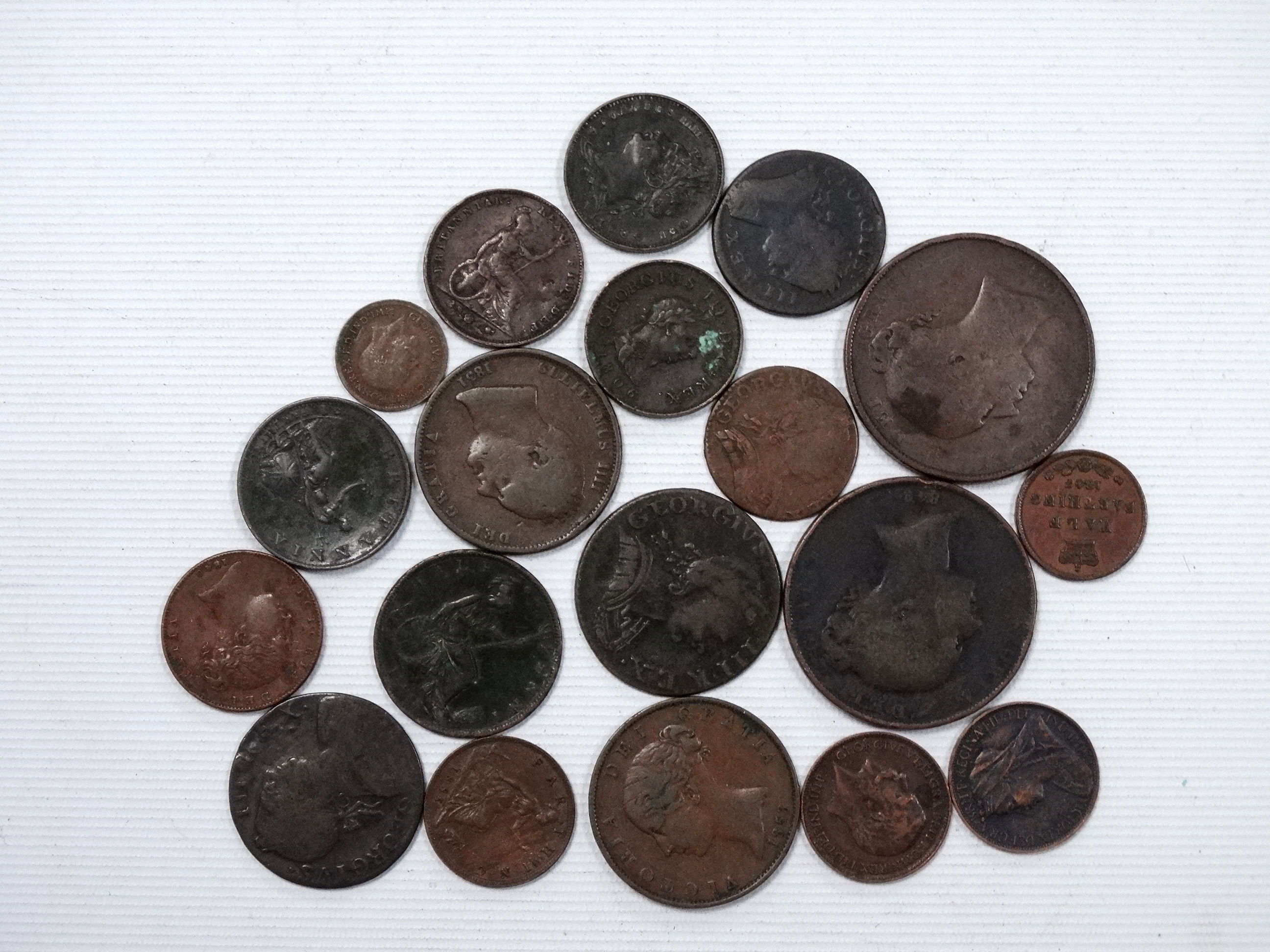 A small collection of Georgian and Victorian copper coinage - to include George III 1773 farthing