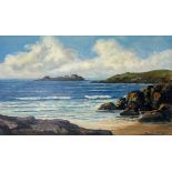 DAVID DYER (1947-2006) Gwithian Lighthouse Oil on board Signed lower right Framed Picture size 44