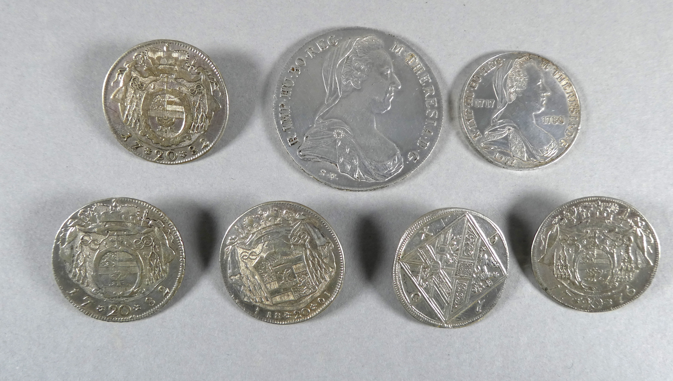 Austrian Maria Theresa thaler - together with five one thaler silver coins now as buttons with - Bild 2 aus 3