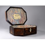 A Regency penwork work box - rectangular with canted corners, the lid depicting a Hibernia playing a