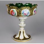 A 19th century Bohemian cameo glass vase - green with gilt foliate decoration and white floral