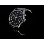 Lemonia military wristwatch - circa 1939-45, black dial with Arabic numerals and two subsidiary