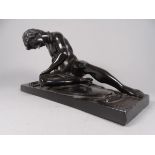 After the antique The Dying Gaul, spelter - raised on a rectangular base, width 25cm