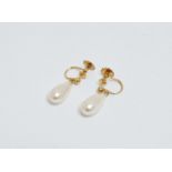 A pair of drop earrings - on 9ct gold screw fittings, weight 3g.