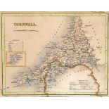 19th century steel engraving of Cornwall - with colour, framed 33cm x 37cm