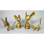 A Walter Bosse brass figure of a donkey - height 9cm, together with cast brass mice and a cat.