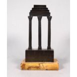 After the antique bronze model of the Temple of Castor and Pollux, raised on a Sienna marble base,