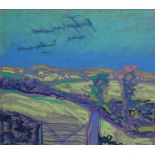 David GOODMAN (British b. 1954), Field Gate in Extensive Landscape, Pastel on coloured paper, Signed