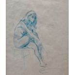 Marion Grace HOCKEN (British 1922-1987), Nude Seated - 15 minute sketch, Blue pencil on paper,