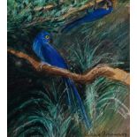 Robert JONES (British b. 1943), Blue Parrots, Mixed media, Signed and dated '89 lower right,