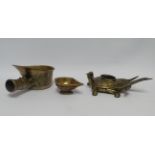 An Indonesian bronze libation cup - decorated with a leaf pattern, width 11cm, together with a