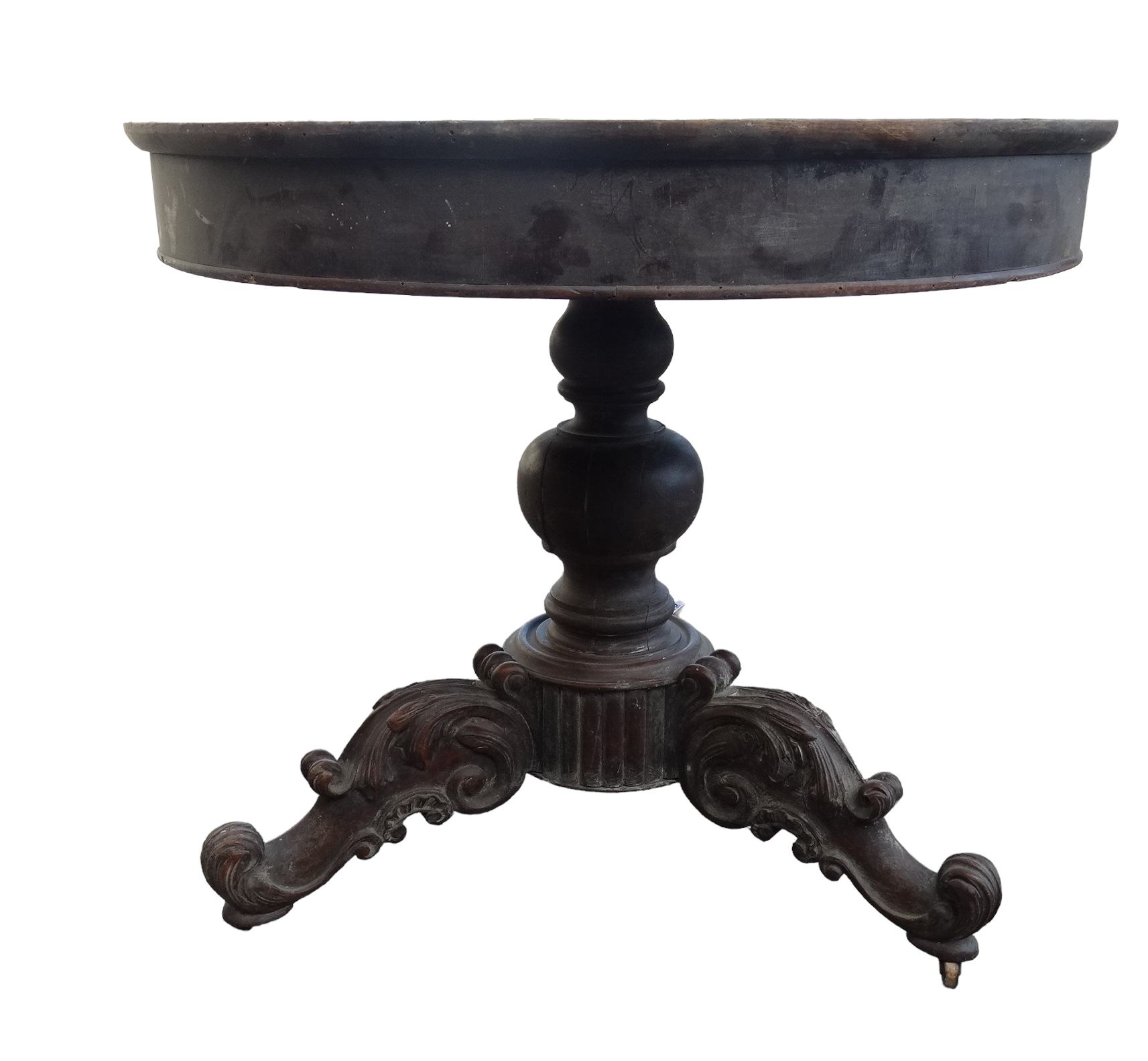 A 19th century French walnut circular pedestal table - the segmented veneered top above a central - Image 2 of 3