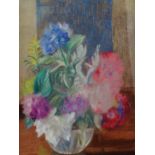 Marion Grace HOCKEN (British 1922-1987), Summer Flowers in a Gall Vase, Pastel, Inscribed verso,