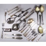 A small quantity of plated flatware - mostly Kings pattern, together with a leather lined stamp box.