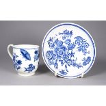 An 18th century Worcester tea cup and saucer circa 1778 - blue and decoration of flowers and