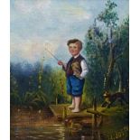 H JOSPER (19th Century British School), Young Fisherman with Dog, Oil on canvas, Signed lower right,