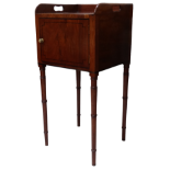 A George III mahogany pot cupboard - the square top with three quarter gallery including carrying