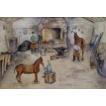 Violet Maud HARRIS (British 1905-1923), The Smithy, Watercolour, Signed lower right, Framed and
