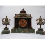 Possibly Anglo Indian green onyx mantel clock - A Palladian mantle clock with urn shaped garnitures,