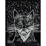 Michael 'Mouse' ROBERTS (British b. 1948) Black Cat, Lino-cut, Signed and dated 2000, lower right,