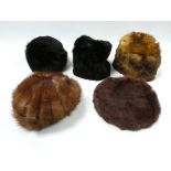 Five various fur hats