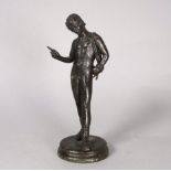 After the antique 19th century bronze figure of Narcissus - standing with a shouldered goatskin