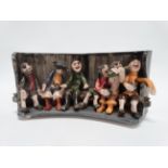 Alan Young for Runnaford Pottery - six revellers on a bench, signed to base, width 26cm