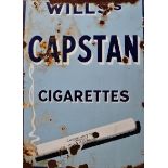 Wills's Capstan Cigarettes enamel advertising sign - two tone blue with white shadowing, 84cm x
