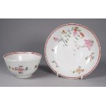 An 18th century English tea bowl and saucer circa 1760 - possibly Worcester, with pink foliate