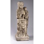 A Gothic limestone figure of the Madonna and child - height 30cm.