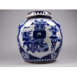 A late 19th century Chinese ginger jar - now converted as a lamp base, blue and white glazed and