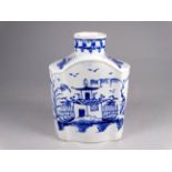 A Liverpool pearlware tea caddy circa 1775 - with ogee shaped body and blue and white decoration